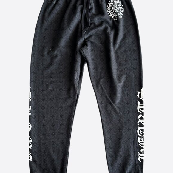 Chrome Hearts Black & White Horseshoe Logo Cross Jacquard Sweatpants - Picture 1 of 6